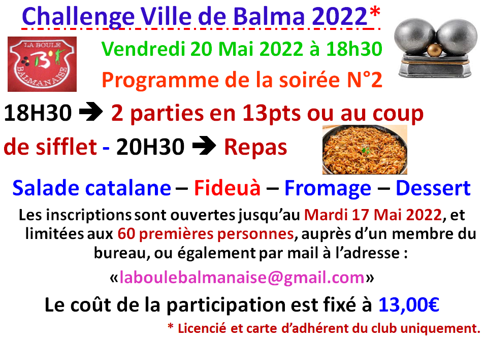 Challenge ville de Balma soirée N°2 le 20/05/22