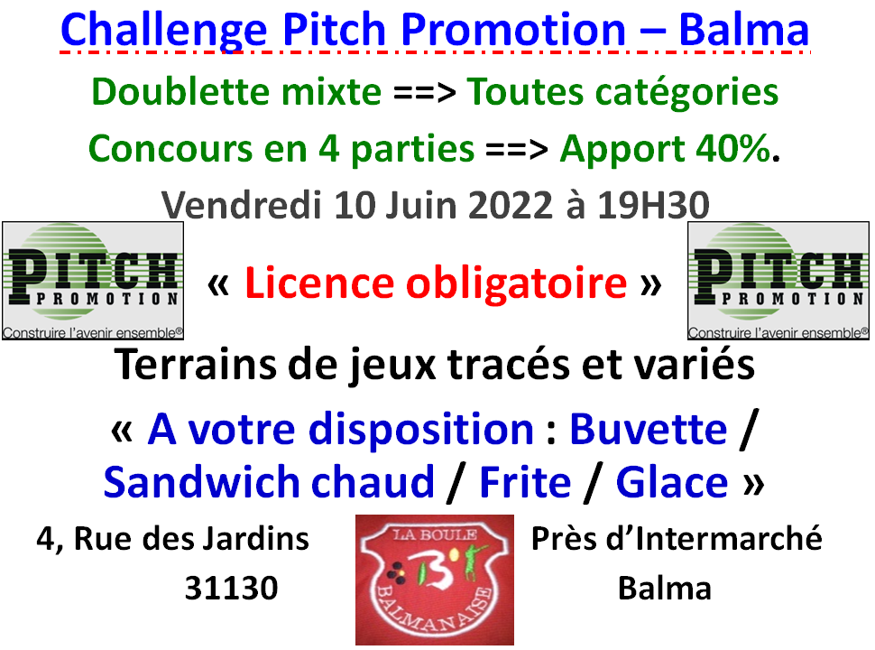 Challenge Pitch Promotion 10/06/22 à 19H30 Challenge Pitch Promotion 10/06/22 à 19H30