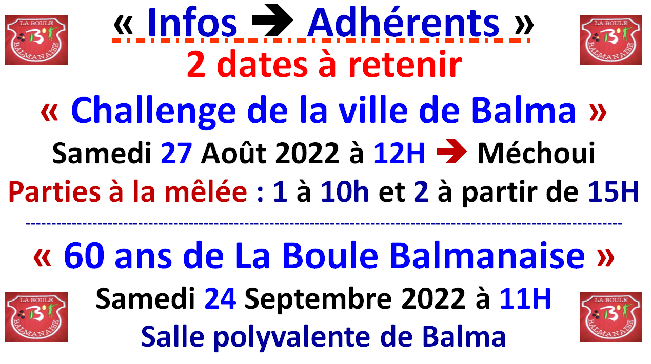 Dates à retenir : 27/08/22 et 24/09/22 Dates à retenir : 27/08/22 et 24/09/22