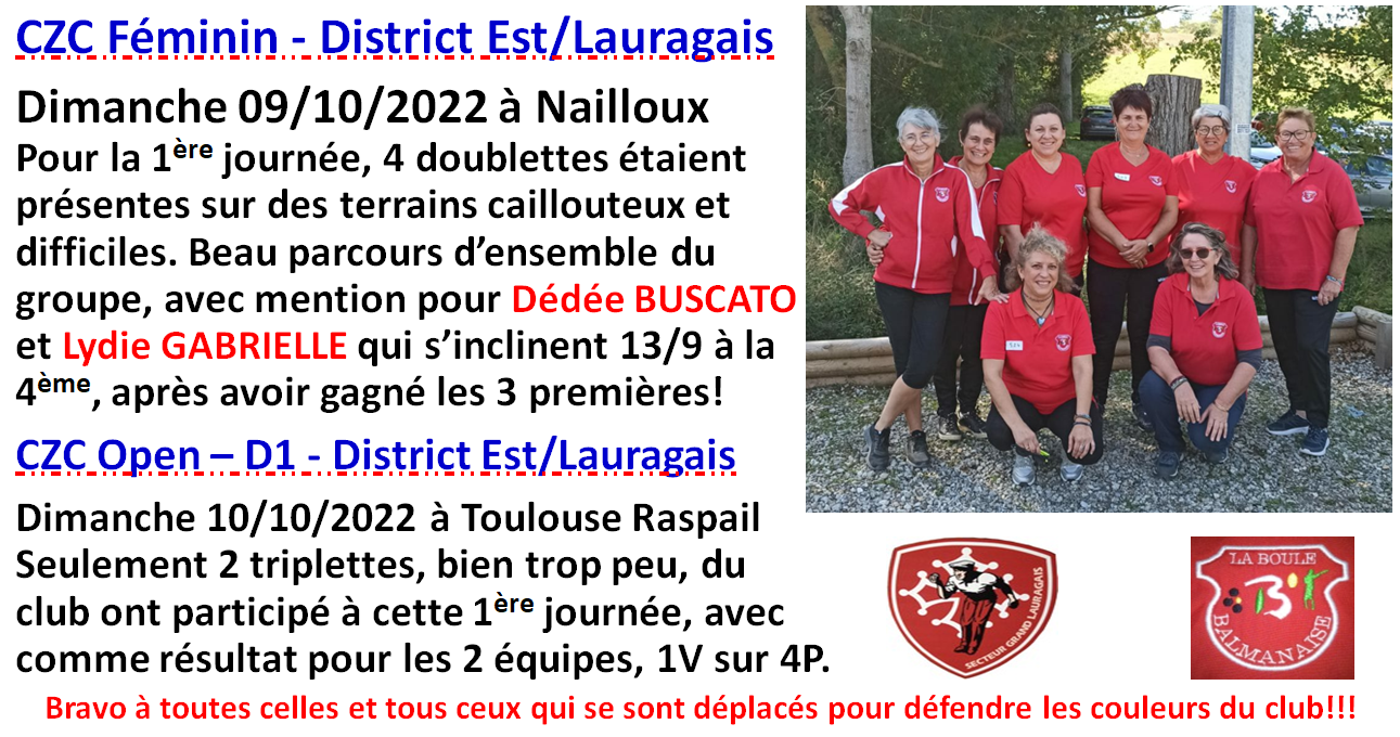 CZC J1 Féminin + Open 09/10/22 CZC J1 Féminin + Open 09/10/22