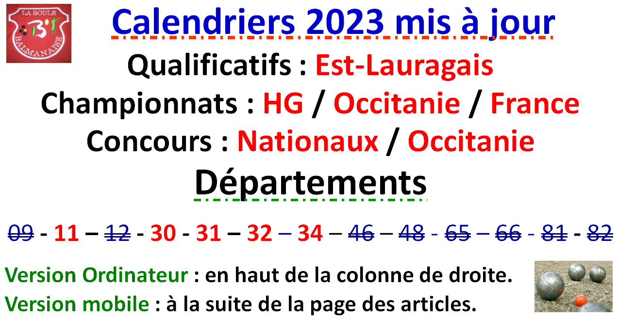 Calendriers 2023 Mise à jour N°1 Calendriers 2023 Mise à jour N°1