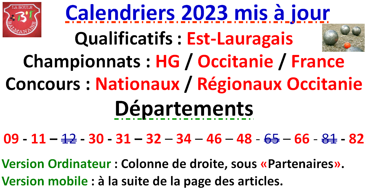 Calendriers 2023 Mise à jour N°2