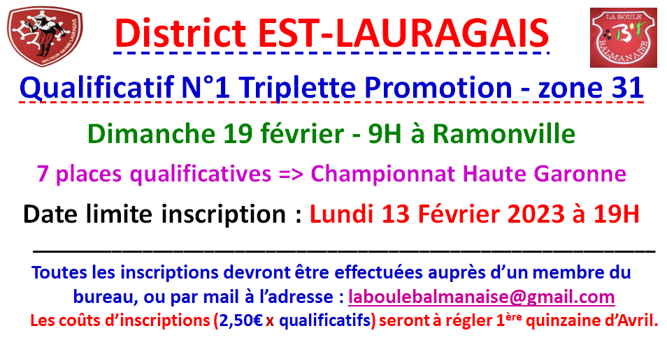 Qualificatif ==> Triplette Promotion le 19/02/23 à Ramonville