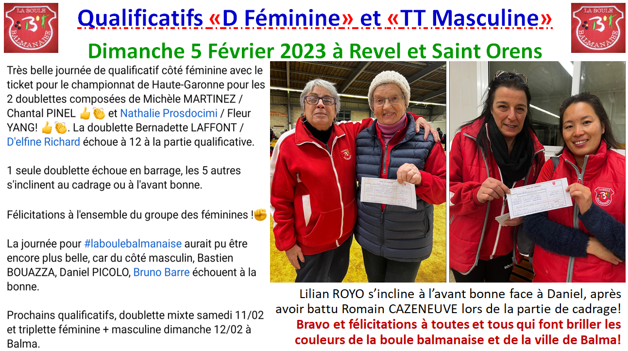 Qualificatifs DF ==> Revel + TTH ==> Saint Orens 05/02/23