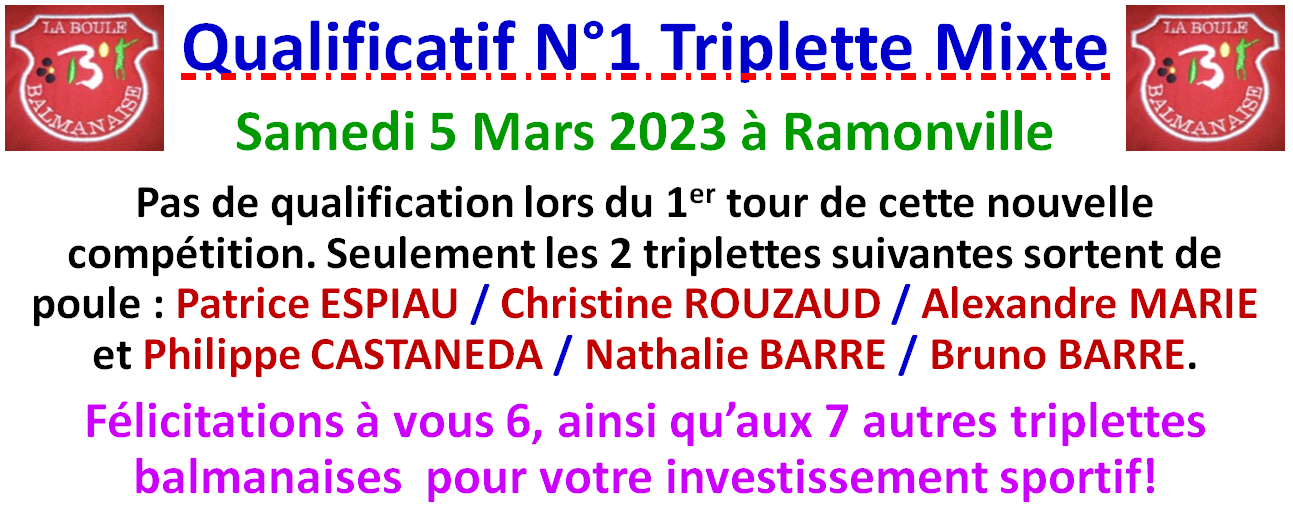 Qualificatif N°1 T Mixte Ramonville 04/03/23 Qualificatif N°1 T Mixte Ramonville 04/03/23