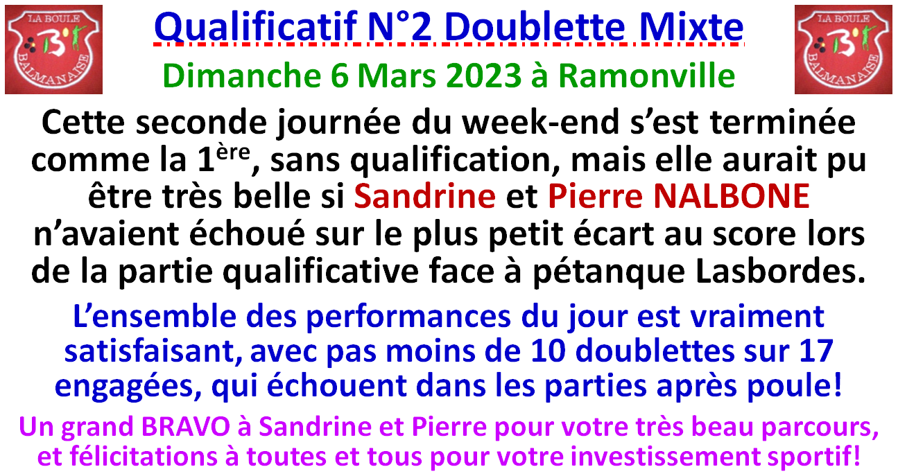 Qualificatif N°2 D Mixte Ramonville 05/03/23 Qualificatif N°2 D Mixte Ramonville 05/03/23