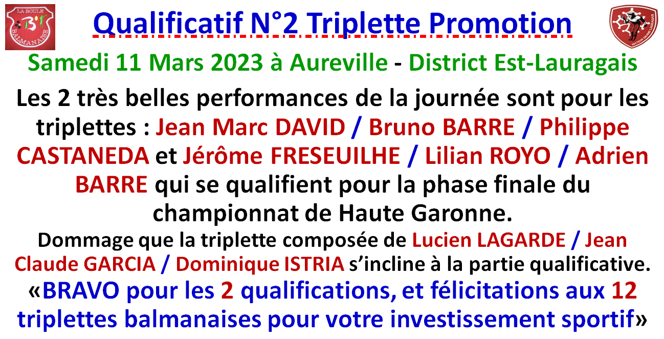 Qualificatif N°2 Triplette Promotion 11/03/23 Qualificatif N°2 Triplette Promotion 11/03/23