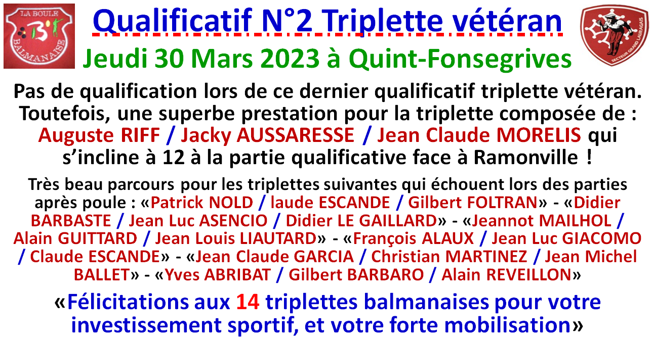 Qualificatif N° T Vétéran à Quint-Fonsegrives Qualificatif N° T Vétéran à Quint-Fonsegrives