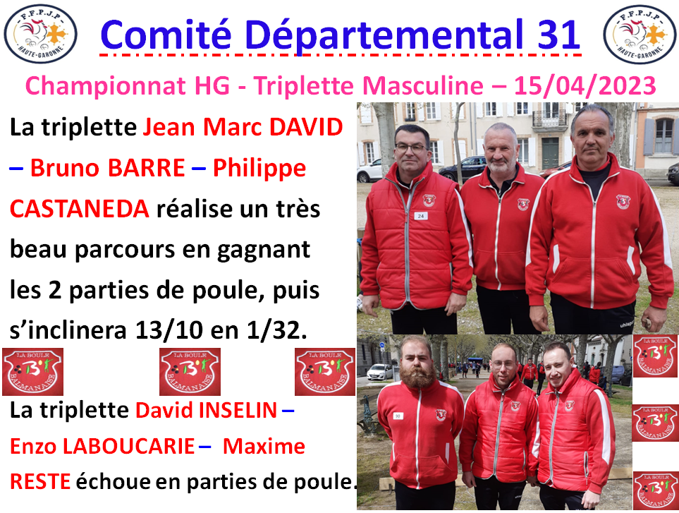 Championnat HG triplette masculine 15/04/23 Championnat HG triplette masculine 15/04/23