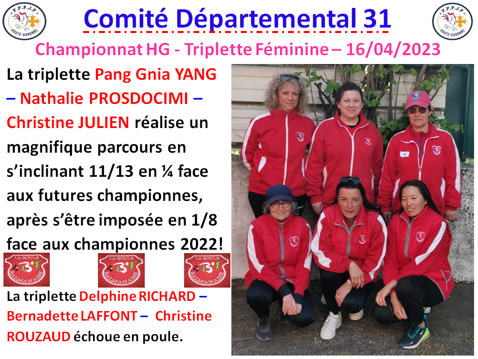 Championnat HG Triplette Féminine 16/04/23 Championnat HG Triplette Féminine 16/04/23