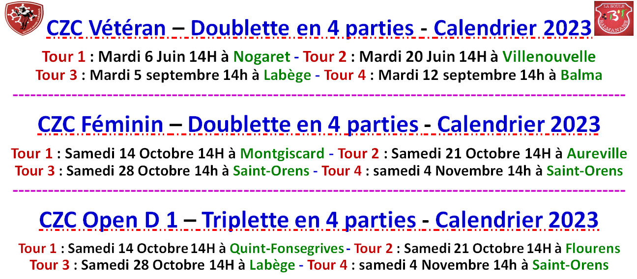 CZC Vétéran + Féminin + Open 2023 CZC Vétéran + Féminin + Open 2023