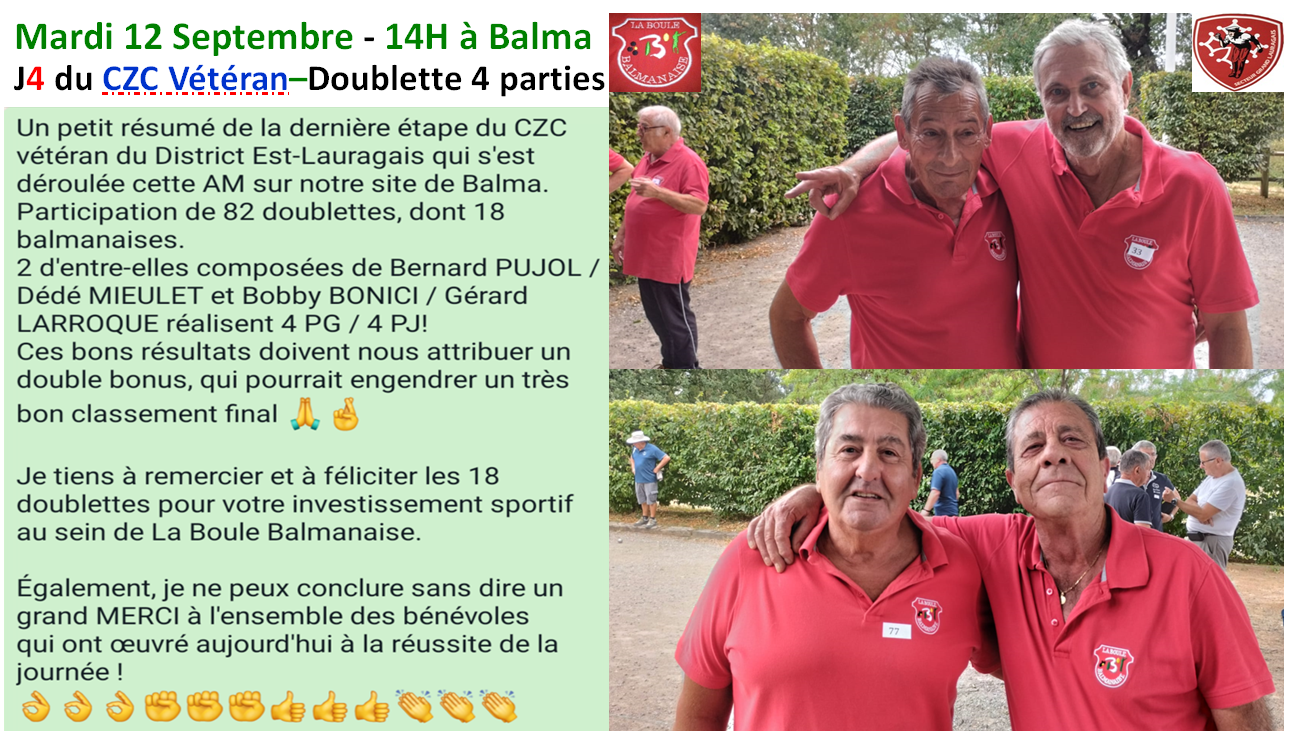 CZC Vétéran J4 Balma 12/09/23 CZC Vétéran J4 Balma 12/09/23
