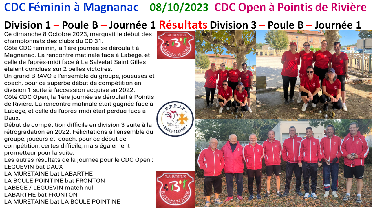 CDC Féminin + Open 08/10/23 CDC Féminin + Open 08/10/23