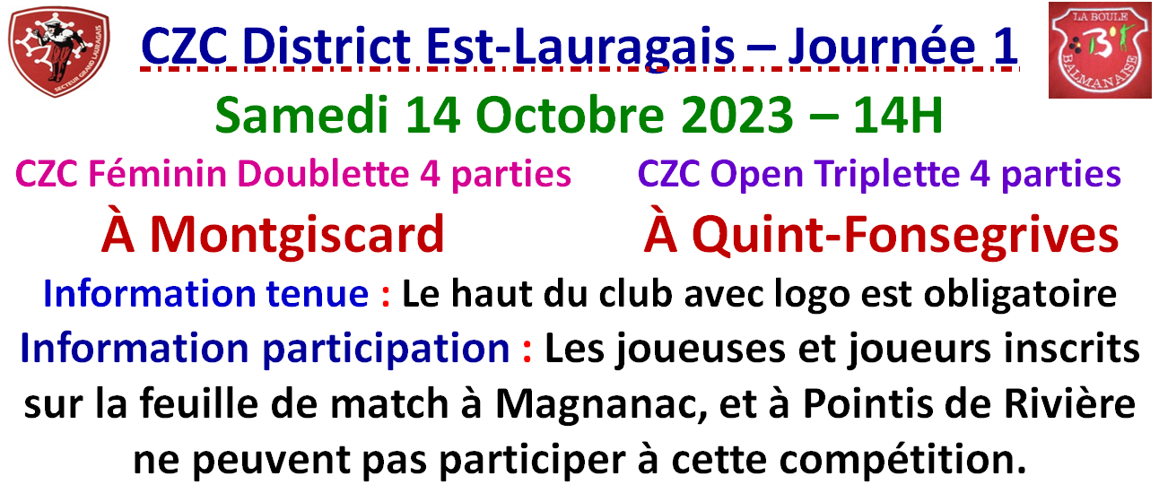 CZC Féminin + Open 14/10/23 CZC Féminin + Open 14/10/23