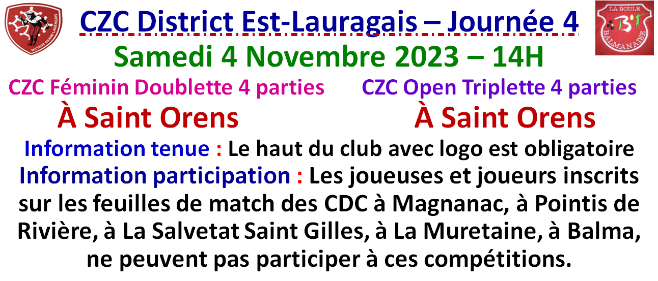 CZC J4 Féminin + Open 05/11/23