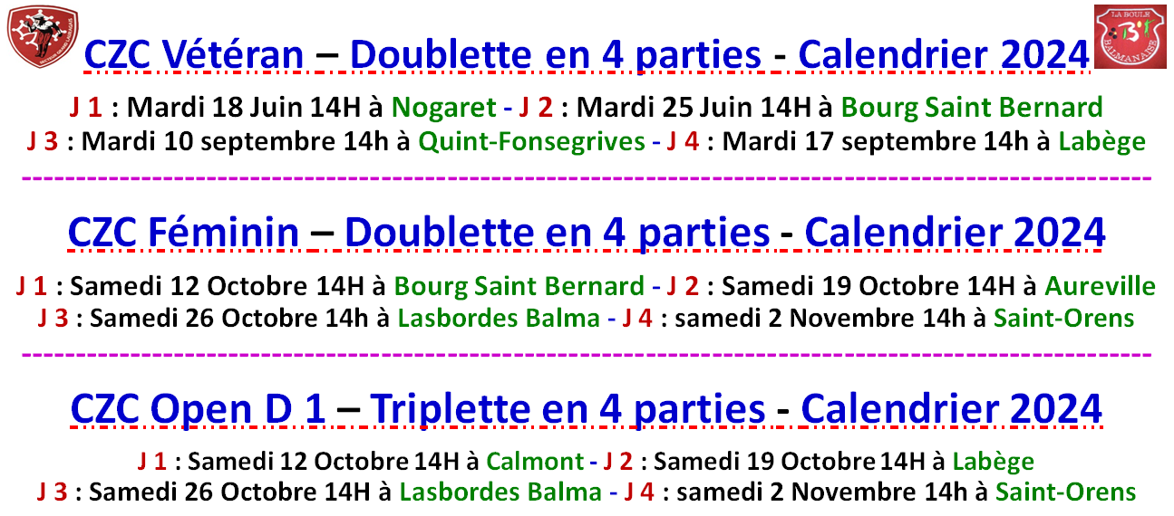 CZC Vétéran + Féminin + Open 2024 CZC Vétéran + Féminin + Open 2024