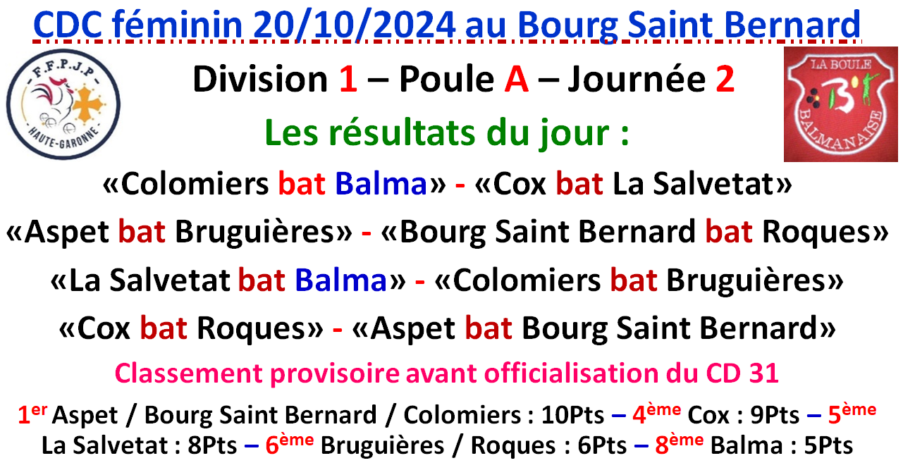 CDC Féminin J2 au Bourg Saint Bernard 20/10/24 CDC Féminin J2 au Bourg Saint Bernard 20/10/24