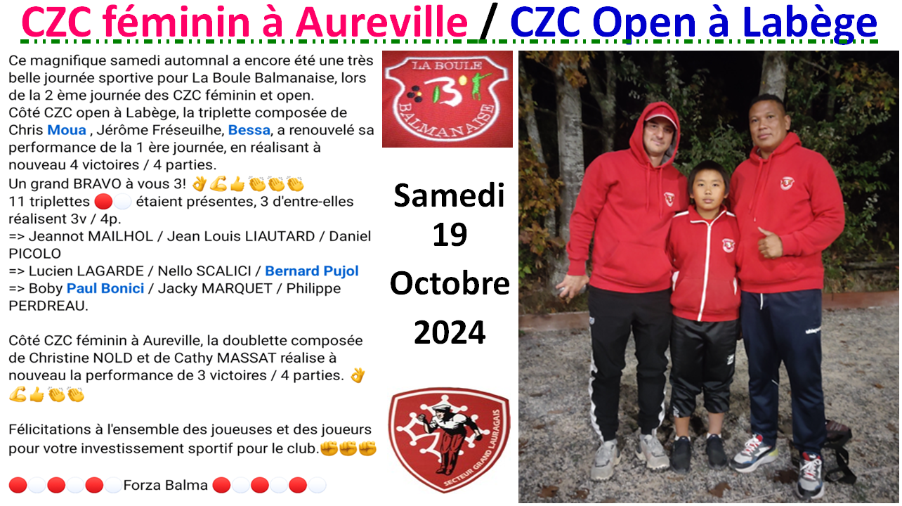 CZC Féminin + Open J2 le 19/10/24 CZC Féminin + Open J2 le 19/10/24