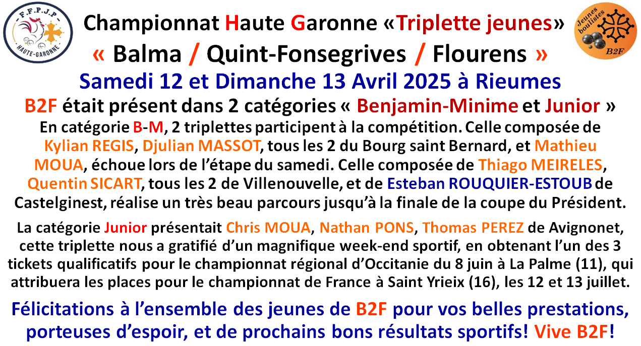 Championnats jeunes 2025 à Rieumes Championnats jeunes 2025 à Rieumes
