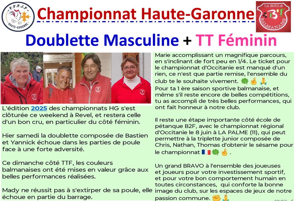 Championnats HG TTF + DM 17 Championnats HG TTF + DM 17