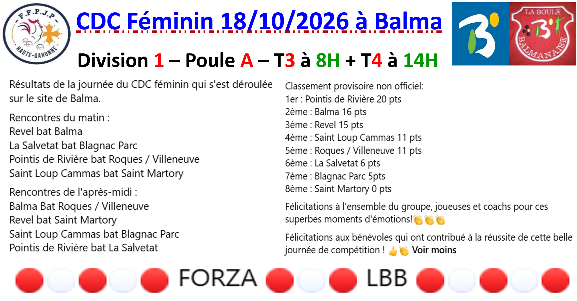 CDC Féminin à Balma 18/10/26 CDC Féminin à Balma 18/10/26