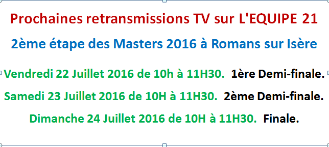 Programmation TV L'EQUIPE 21 Masters 2016