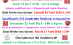 Qualificatifs N°2 TV 12/04/18 + DF et DM 22/04/18 + Championnat DJP 05_06/05/18