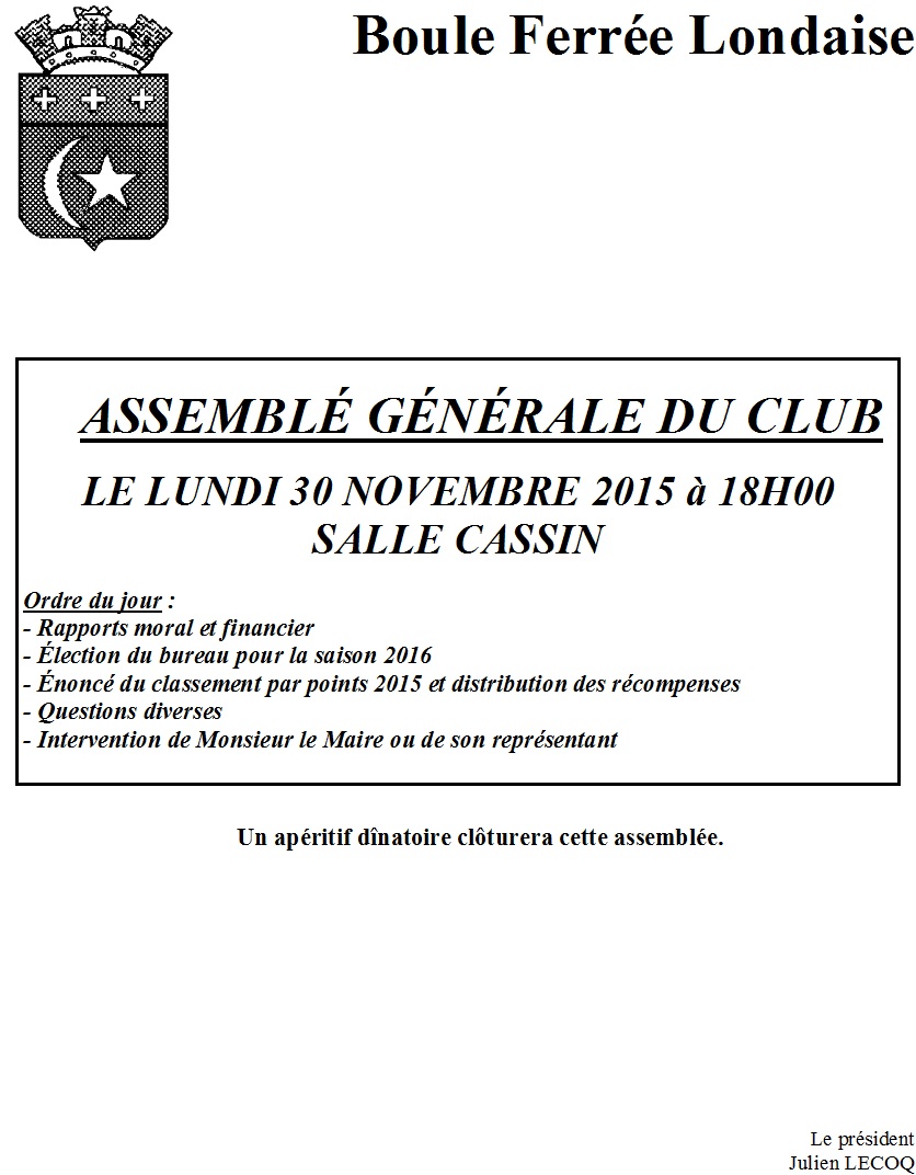 ASSEMBLÉE GÉNÉRALE DE LA BFL