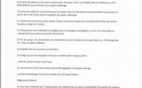 TROPHÉE DES AS VÉTÉRANS AU JEU PROVENÇAL