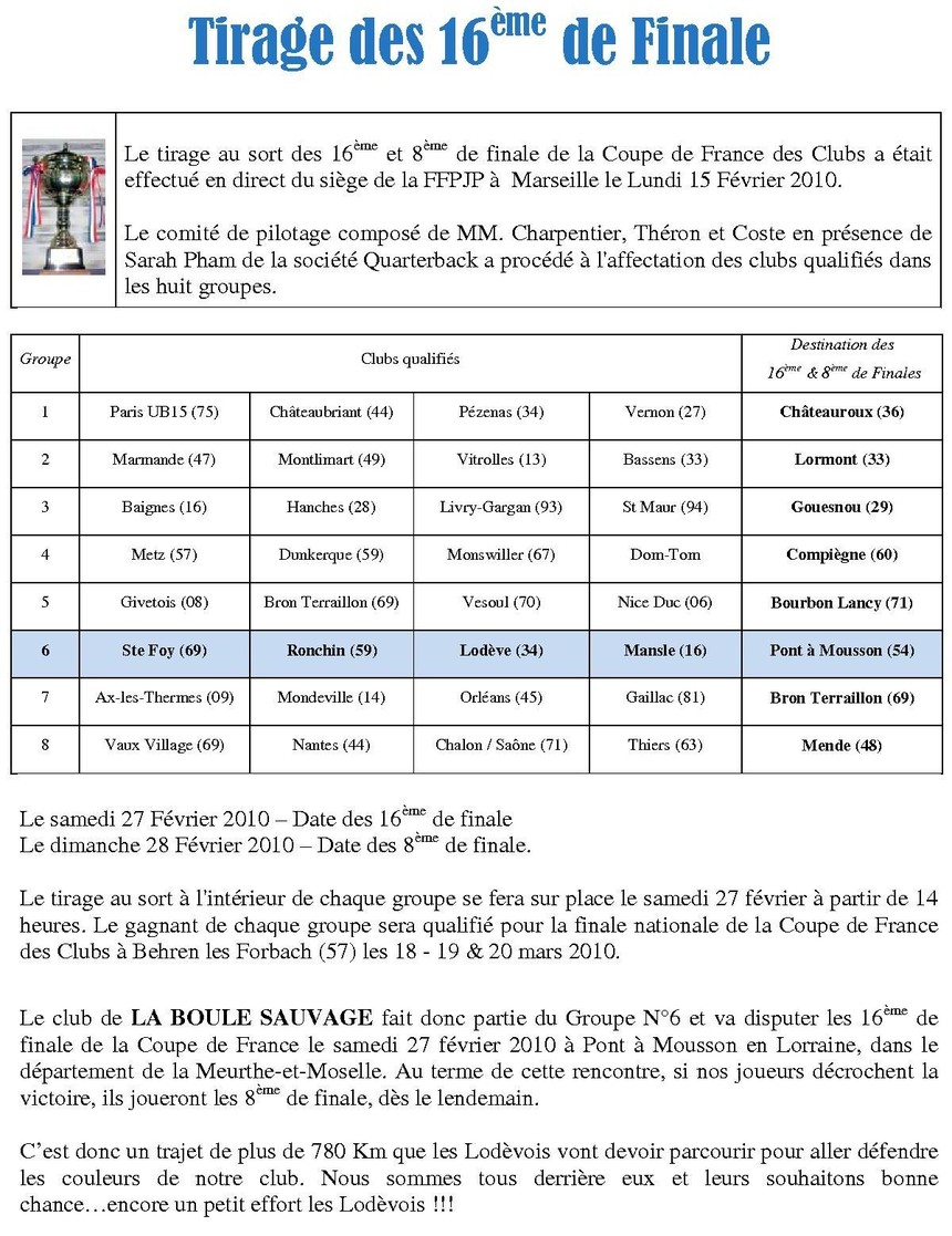 16ème et 8ème de finale nationale - 2009 / 2010