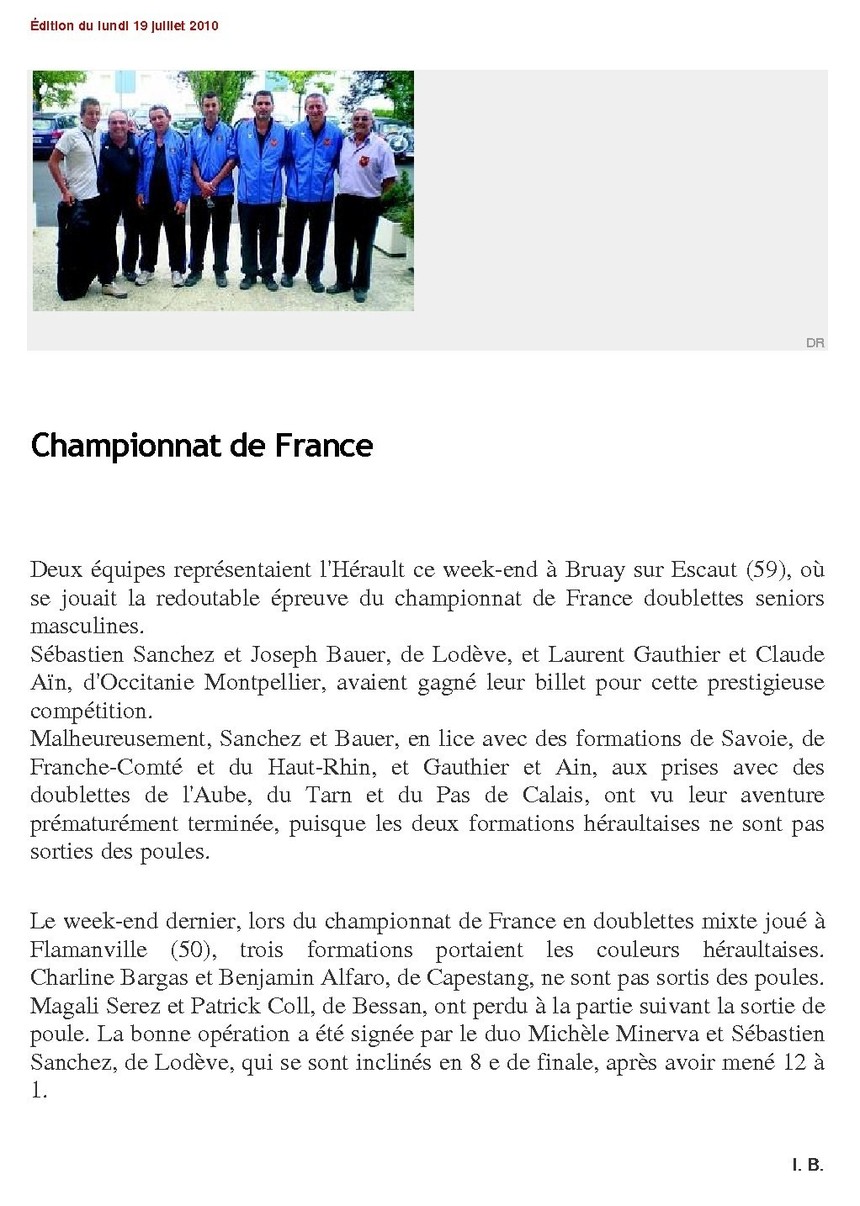 Championnat de France doublette masculin Championnat de France doublette masculin