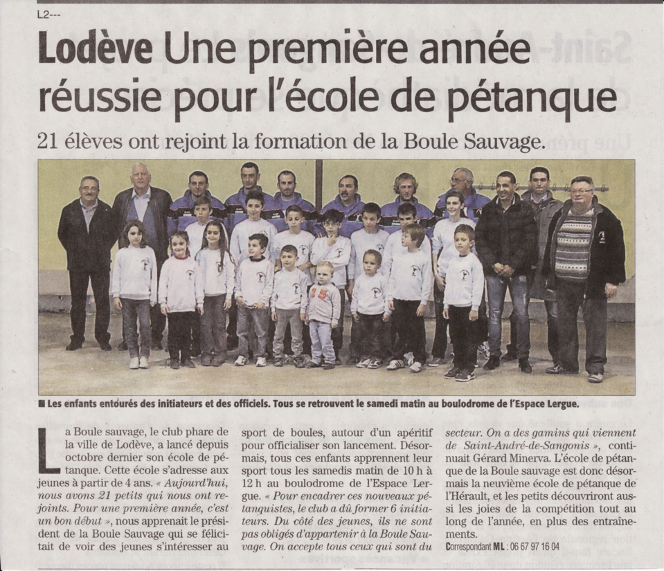 L'école de pétanque dans le Midi Libre du 14/04/2013