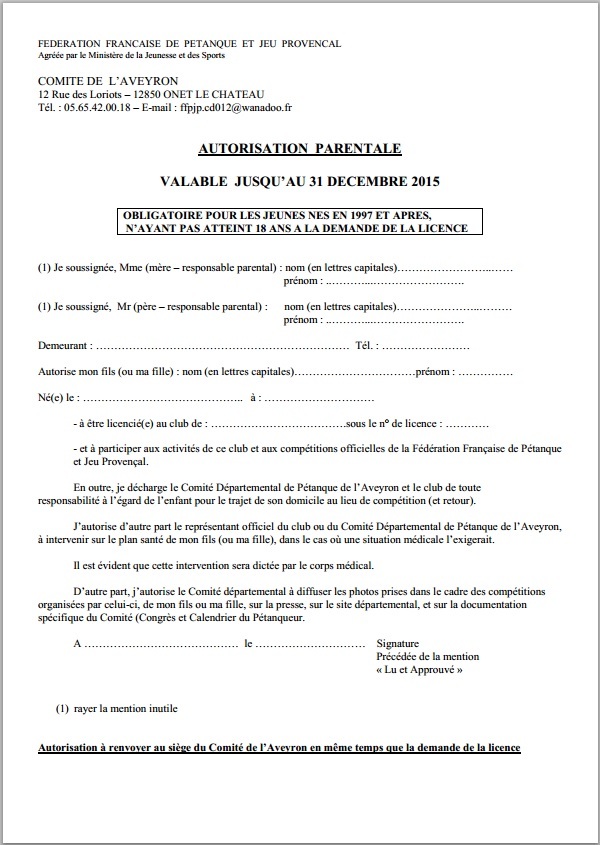 Autorisation Parentale