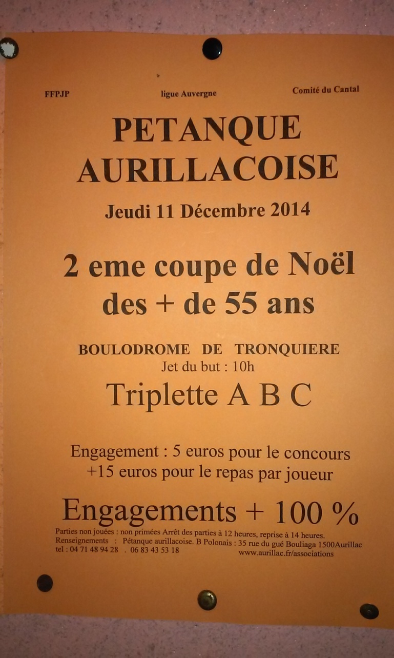 Coupe de Noël Vétérans PETANQUE AURILLACOISE