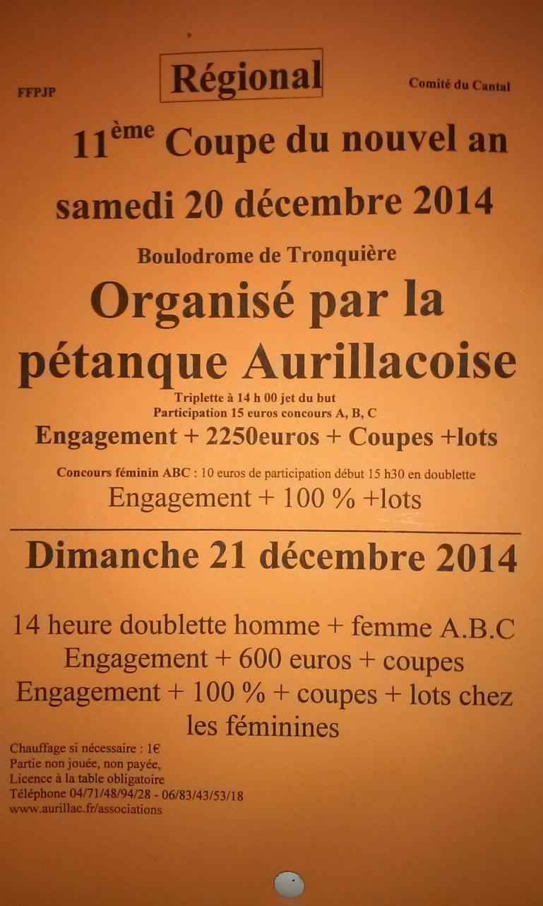 Coupe du nouvel an PETANQUE AURILLACOISE Coupe du nouvel an PETANQUE AURILLACOISE