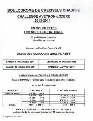 ChallengeAveyron-Lozere-Cantal 2014/15 - CREISSELS