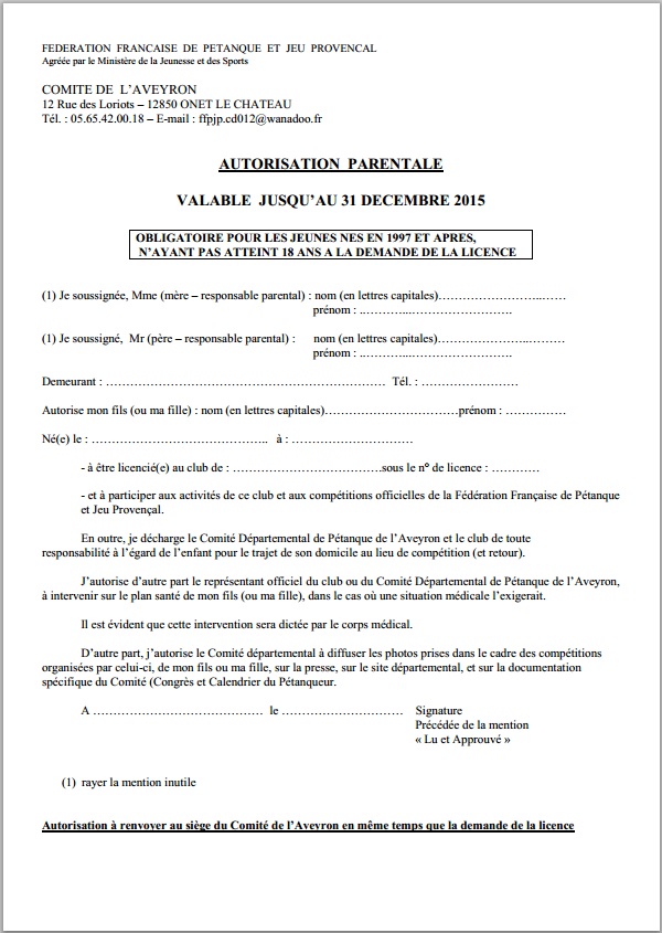 Autorisation Parentale
