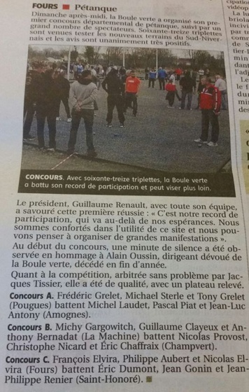 Concours triplettes à Fours Concours triplettes à Fours