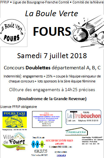 Concours départemental doublettes le samedi 7 juillet Concours départemental doublettes le samedi 7 juillet