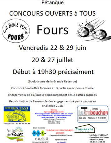 Prochain concours semi nocturne ouvert à tous le vendredi 27 juillet