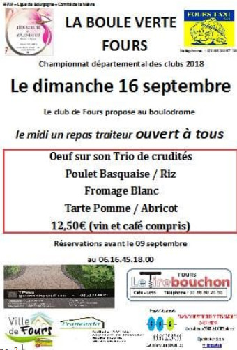 Repas championnat des clubs du 16 septembre