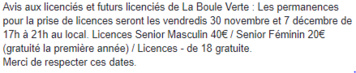 Permanences pour la prise de licence 2019 Permanences pour la prise de licence 2019