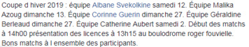 Equipes de La Boule Verte inscrites en coupe d'hiver