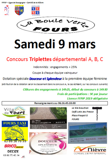 Concours triplette à Fours le samedi 9 mars Concours triplette à Fours le samedi 9 mars