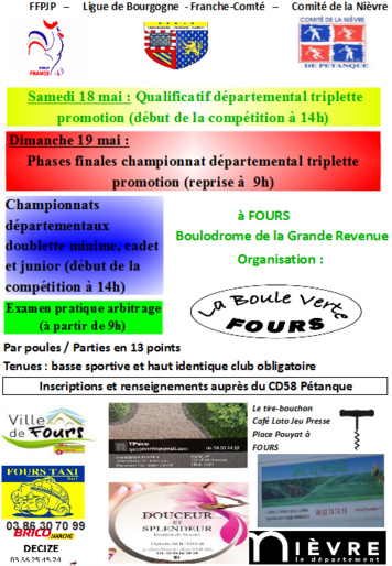 Championnat triplette promotion 2019 et doublette jeunes à Fours Championnat triplette promotion 2019 et doublette jeunes à Fours