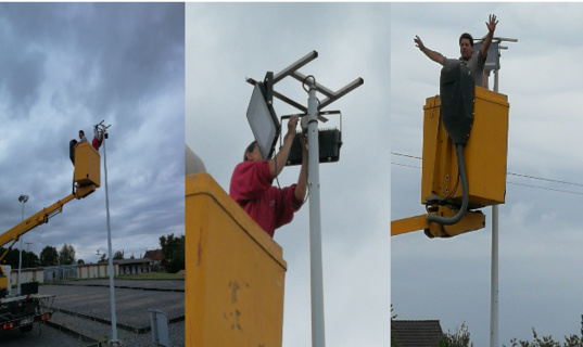 Installation des nouveaux spots pour un accueil de qualité durant les concours estivaux Installation des nouveaux spots pour un accueil de qualité durant les concours estivaux