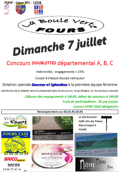 Concours départemental doublettes du dimanche 7 juillet Concours départemental doublettes du dimanche 7 juillet