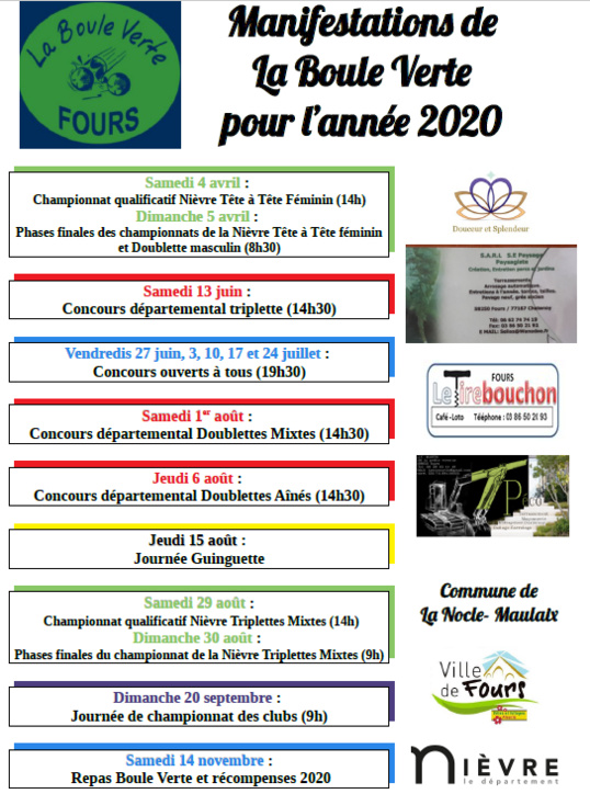 Manifestations 2020 de La Boule Verte Manifestations 2020 de La Boule Verte