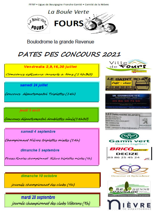 Manifestations 2021 de La Boule Verte Manifestations 2021 de La Boule Verte