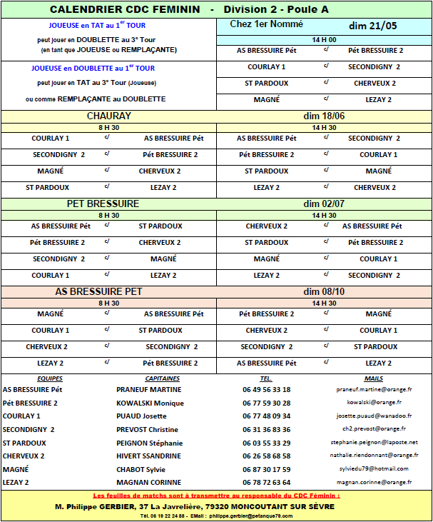 Championnat Départemental Des Clubs Féminin - Poules